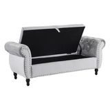 Velvet Multifunctional Storage Rectangular ottoman bench with 1 Pillow, grey N769P186110G