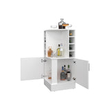White Corner Bar Cabinet with Bottle Rack and Open Shelf B062P290255