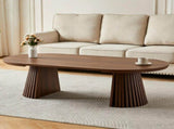 Walnut-colored Round Wooden Coffee Table, Flexible and Extendable,Space-saving,Fashionable Oval W3590P491826
