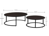 Modern Faux Leather Nesting Round Coffee Table with Black Metal Base,Accent Tea Table for Living W2186P340496