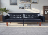 Modern PU Leather Futon Sofa with Tufted Backrest, Adjustable Reclining Couch with Wood & Metal 60542537