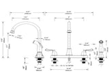 Two-Handle Kitchen Faucet with Pull-Out Side Sprayer, 360 Swivel 304 Stainless steel, 4-hole 8 inch 51174097