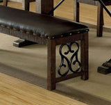 Traditional 1pc Bench Dining Room Leatherette Espresso Seat Rustic Walnut Finish Wooden Bench B011P246017