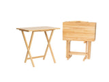 5-Piece Rubberwood Folding TV Tray Table Set of 4 with Storage Rack, Natural 31394747
