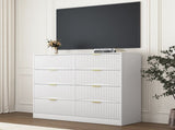 Modern 8 Drawers Dresser Chests for Bedroom,47.2" Wide Wood Chest of Drawers with Gold Metal W409P307536