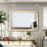 Solid Wood Wavy Rectangle Mirror-Natural-Wood 40" x 28" Modern Mirror Wall Decor for Bathroom, W1445P189612