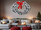 48 in Pre-Lit Snow-Flocked Christmas Wreath, 150 Warm White LED Lights, 450 PVC Tips, Remote 97371474