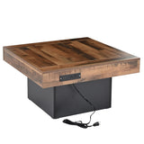 ZNTS ON-TREND 31.4'' x 31.4'' Farmhouse Coffee Table with 2 USB Ports and Outlets, Brown Spliced Wood N721P189320B