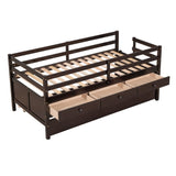 ZNTS Low Loft Bed Twin Size with Full Safety Fence, Climbing ladder, Storage Drawers and Trundle Espresso WF312991AAP