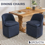 058-Set of 2 Chenille Fabric Dining Chairs With Universal Wheels,Blue W527P242553