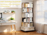 6 Tier Rotating Bookshelf, 360&deg Display Round Spinning Bookshelf with Wheels and Drawer, W3204P309485