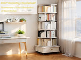 6 Tier Rotating Bookshelf, 360&deg Display Round Spinning Bookshelf with Wheels and Drawer, 85969050