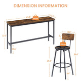 Long Bar Table Set with 3 PU Upholstered Bar Stools, Industrial Bar Table and Chairs for Kitchen W1668P147059