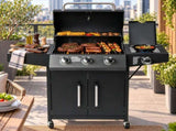46,000 BTU Gas with Side Burner, 31 Burner Stand-Up Black Iron BBQ, Porcelain Enamel 26445060