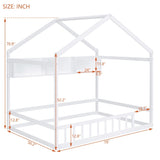 ZNTS Wooden Full Size House Bed with Storage Shelf,Kids Bed with Fence and Roof, White WF323149AAK