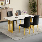 Set of 4 black PU leather backrest chairs with gold metal legs -A perfect pairing, ideal for W3226P279074