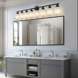 Modern 8-Light Vanity Bathroom Mirror Light, Frosted White Glass with Black Iron Frame, Contemporary W1340P206696