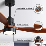 ZNTS 52 Inch Wooden Ceiling Fan With 3 Solid Wood Blades Remote Control Reversible DC Motor With Led 99114376