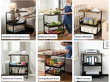 3-Layer Metal Rolling Cart with Lockable Wheel, Kitchen Storage Rack with Wooden Desktop 12120637