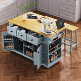 K&K 53inch Large Island with Drop Leaf,Power Outlet,Door Internal Storage Rack,Rolling N707P185531G
