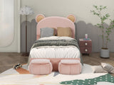 Twin Size Upholstered Platform Bed Frame with Cartoon Bear Ears Shaped Headboard for Kids Teens W3004P230681