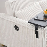 The pull-out push-in beige corduroy sofa with dual functions, equipped with a movable tabletop W1278P248126