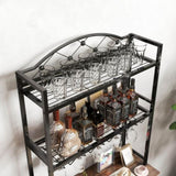 ZNTS Industrial Wine Rack Bar Table, 3-Tier Liquor Bottle Glass Holder with Storage Shelves, Metal W2167P202388