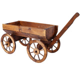 ZNTS Wood Wagon Flower Planter Pot Stand W/Wheels Home Garden Outdoor Decor W465P180333