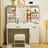 ZNTS Vanity Desk with Lighted Mirror,Large Vanity Table with Storage Shelf and Drawers, Bedroom Dressing T3210P289398