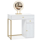 31.5'' Makeup Vanity Desk with Lighted Mirror, Luxury Dressing Table with 2 Drawers and 1 Cabinet, 3 N704P210486K