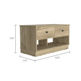 ZNTS Light Oak Rectangle 2-Shelf 2-Drawer Storage Bench B06280461