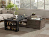 U-Can Farmhouse Lift Top Coffee Table With Barn Doors, Wood Rectangle Center Table With Large Hidden N724P351732E