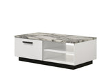 Matilda 47" White Coffee Table with White Faux Marble Top B061P160680