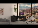 L-Shaped Desk, Keyboard Tray, Two Drawers, One Open Shelf, Black B097133035