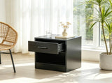 Black Wood Grain 2-Piece Side Table Set End Table with Drawer and Spacious Storage Shelf 58193430