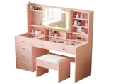 Apple pink particleboard tempered glass tabletop textured melamine finish, 5-drawer vanity set 72398834