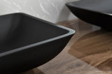 14.38" L -22.25" W -4.38" H Matte Shell Glass Rectangular Vessel Bathroom Sink in Black with Faucet 24478684