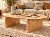 Oval Coffee Table, Modern Wooden Coffee Table for Living Room, Sturdy Center Table with Curved Legs W3101P574156