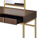 Coleen Walnut & Gold Finish Vanity Desk W/Mirror & Jewelry Tray B2726P315735