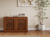 Walnut HollowCarved Cat Litter Box Enclosure Cabinet, MultiPurpose Sideboard with Vent & Large Cat W2557P480150