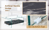 43.3 Inch Modern Two-Tier Coffee Table - Clear Tempered Glass and Black Marble Texture, W1151P232637