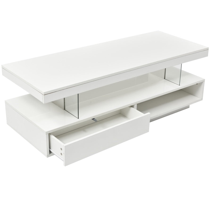 ZNTS U-Can LED Coffee Table with Storage, Modern Center Table with 2  Drawers and Display Shelves, Accent WF307038AAK