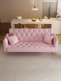 71 inch convertible love seat sofa, American retro pink velvet, suitable for small living room, W165880948