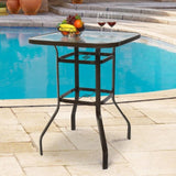 ZNTS 31 Inch Patio Bar Table, Square Outdoor Bar Height Bistro Table with Tempered Glass Tabletop & 11674267