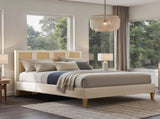 Toscana Queen Upholstered Cane Back Platform Bed, Antique White Polyester B2719P385736