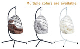 Indoor Outdoor Egg Swing Chair with Stand, Patio Grey Wicker Rattan Hanging Chair with Rope Back, W2920P281902