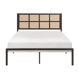 1pc Full Platform Bed, Metal Frame Dark Bronze Finish Faux Cane Panel Headboard Casual Coastal B011P214031