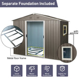 ZNTS 8ft x 6ft Outdoor Metal Storage Shed with Window Grey W540P146761