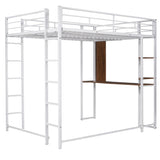 ZNTS Full Size Metal Loft Bed with 2 Shelves and one Desk ,White 88167022