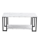 Coffee Table, 2 Layers 1.5cm Thick Marble MDF Rectangle 39.37" L Tabletop Iron Coffee Table , Dining 83238180